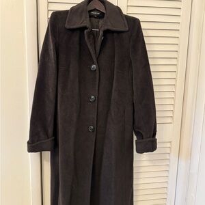 Jones New York Chocolate Brown Trench Wool Angora Long Coat Size 14